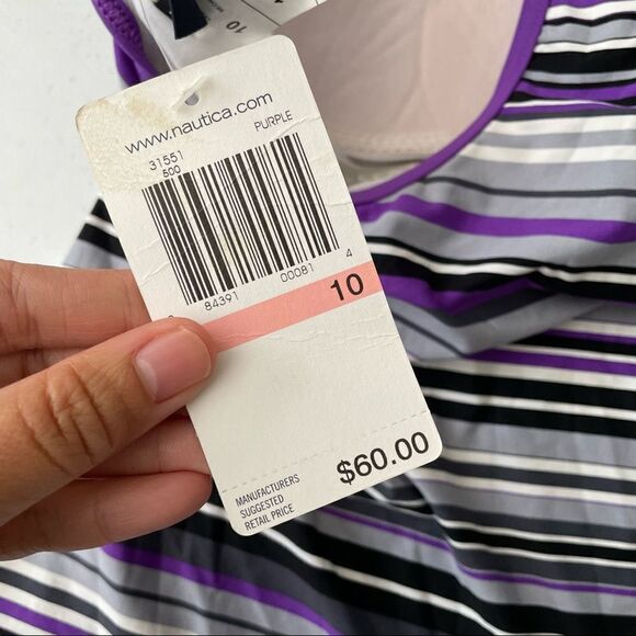 NAUTICA purple striped racerback swim wear tank top, w/ foam pads size 10 w/ tag - Picture 3 of 7